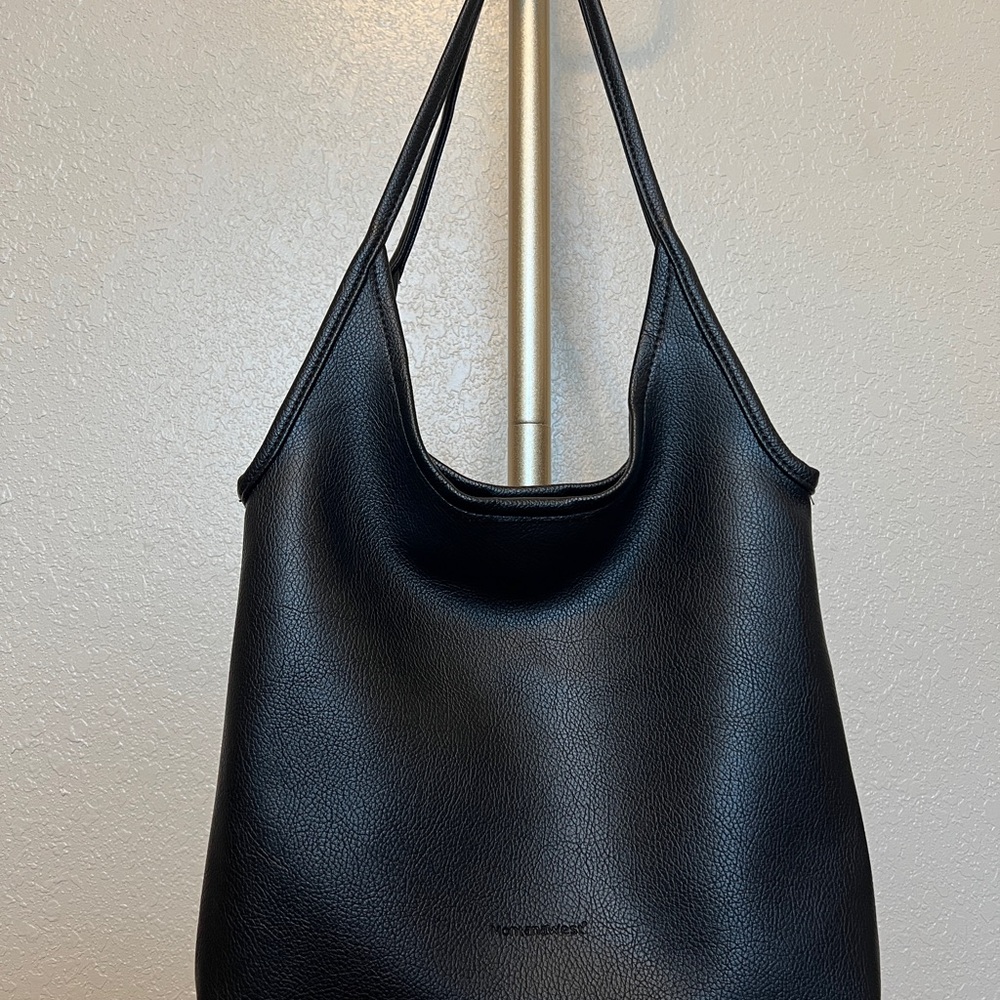Montana West Black Leather Hobo Tote w/ Detachable Inner Bag | Shoulder Bag